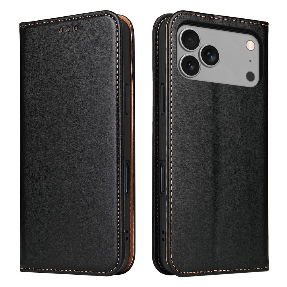 FIERRE SHANN For iPhone Pro Max Case PU Leather Flip Stand Wallet Phone Cover - Black