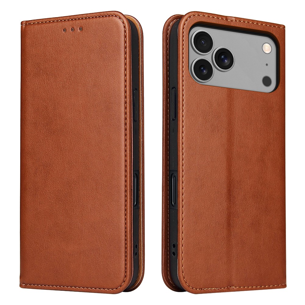 FIERRE SHANN For iPhone Pro Max Case PU Leather Flip Stand Wallet Phone Cover - Brown