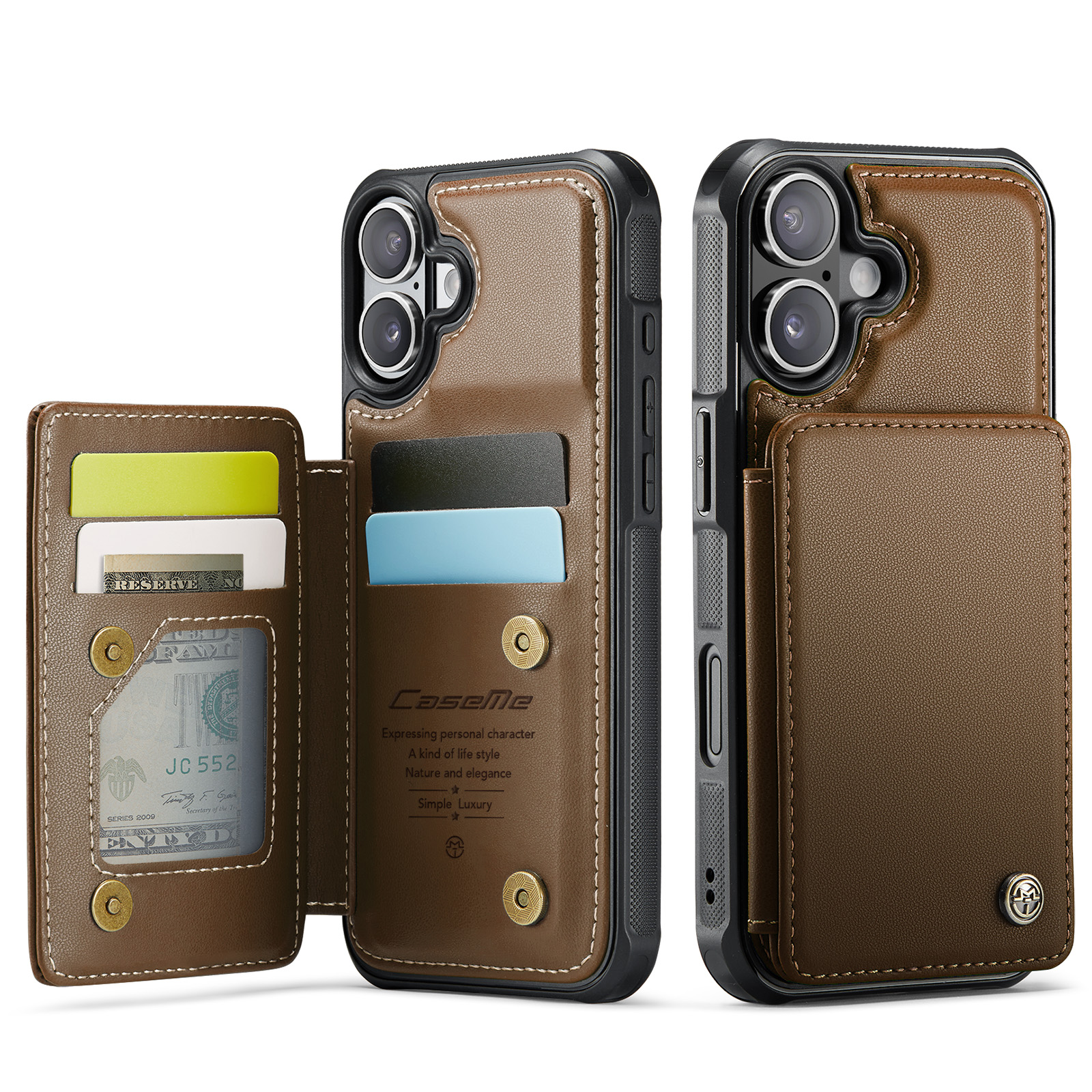 For iPhone 17 Case with RFID Blocking 5 Card Slots CASEME C22 Leather Back Cover - Brown