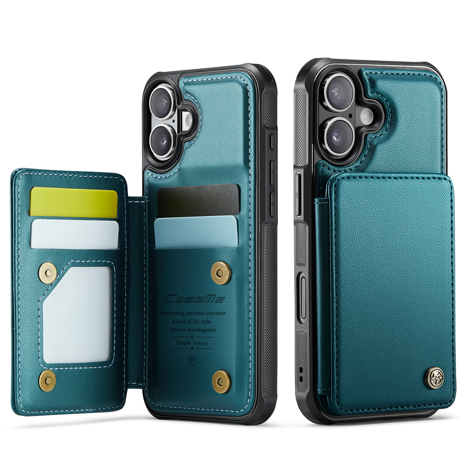 For iPhone 17 Case with RFID Blocking 5 Card Slots CASEME C22 Leather Back Cover - Green
