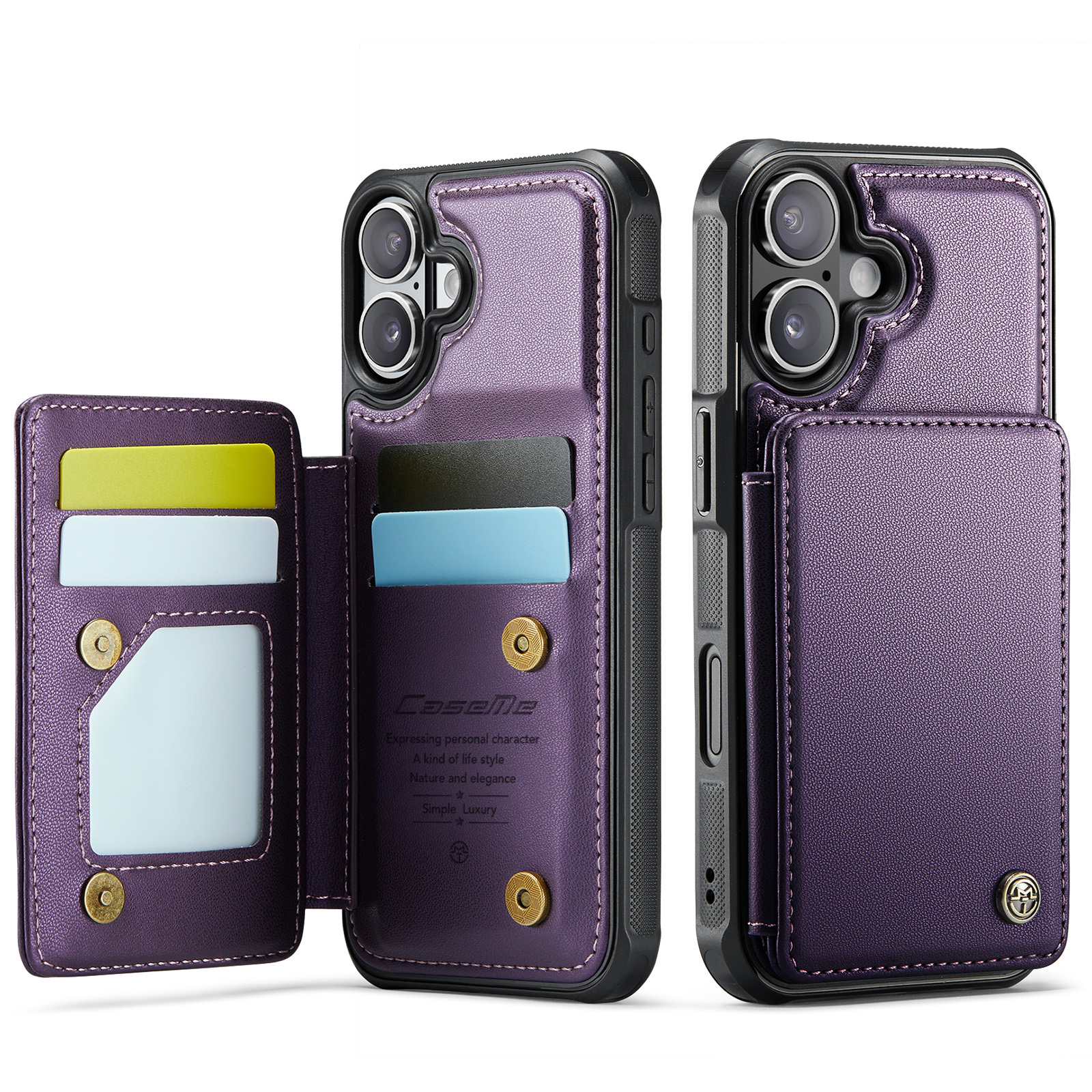 For iPhone 17 Case with RFID Blocking 5 Card Slots CASEME C22 Leather Back Cover - Purple
