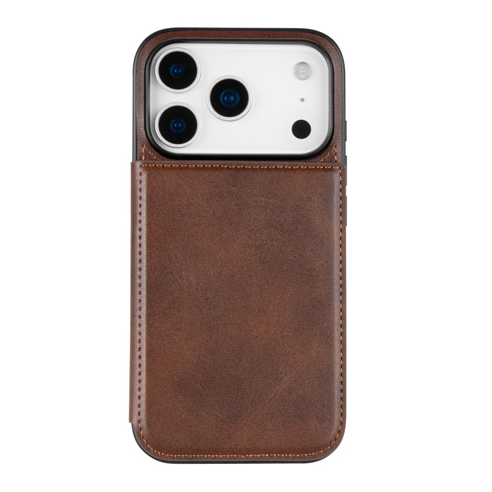 HANMAN Mika Series For iPhone 17 Pro Max Case with Card Holder PU Leather + TPU Back Cover - Brown