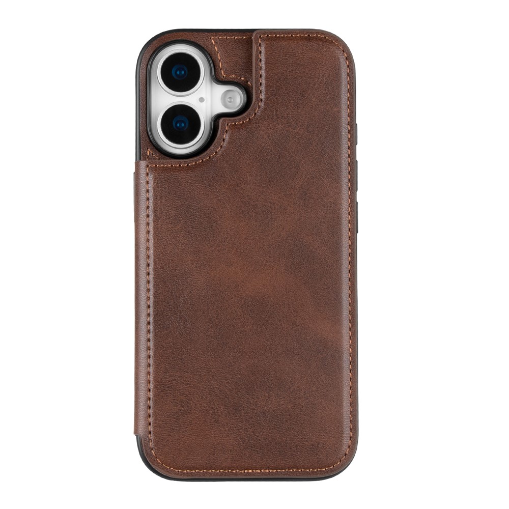 HANMAN Mika Series For iPhone 17 Case with Card Holder PU Leather + TPU Back Cover - Brown
