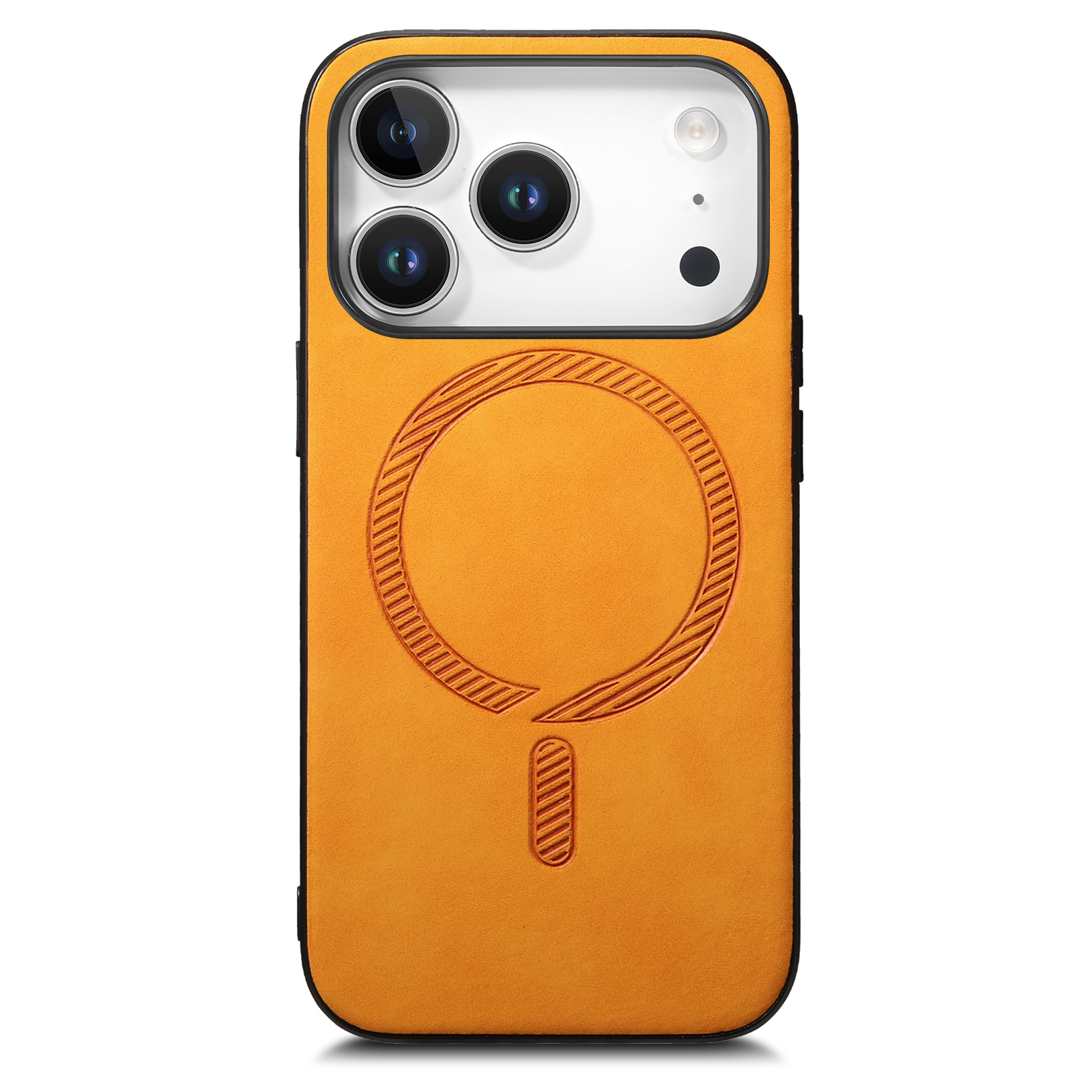 For iPhone 17 Pro Max Leather Back Case Compatible with MagSafe Skin-touch Phone Cover - Yellow