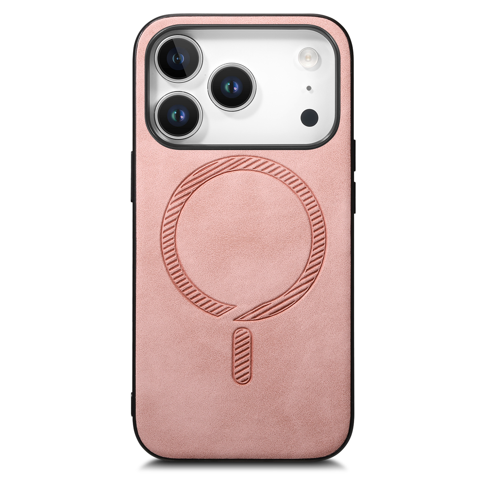 For iPhone 17 Pro Max Leather Back Case Compatible with MagSafe Skin-touch Phone Cover - Pink