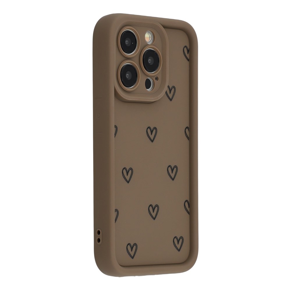 For iPhone 15 Pro Phone Case Heart Pattern TPU Shockproof Protective Cover - Brown
