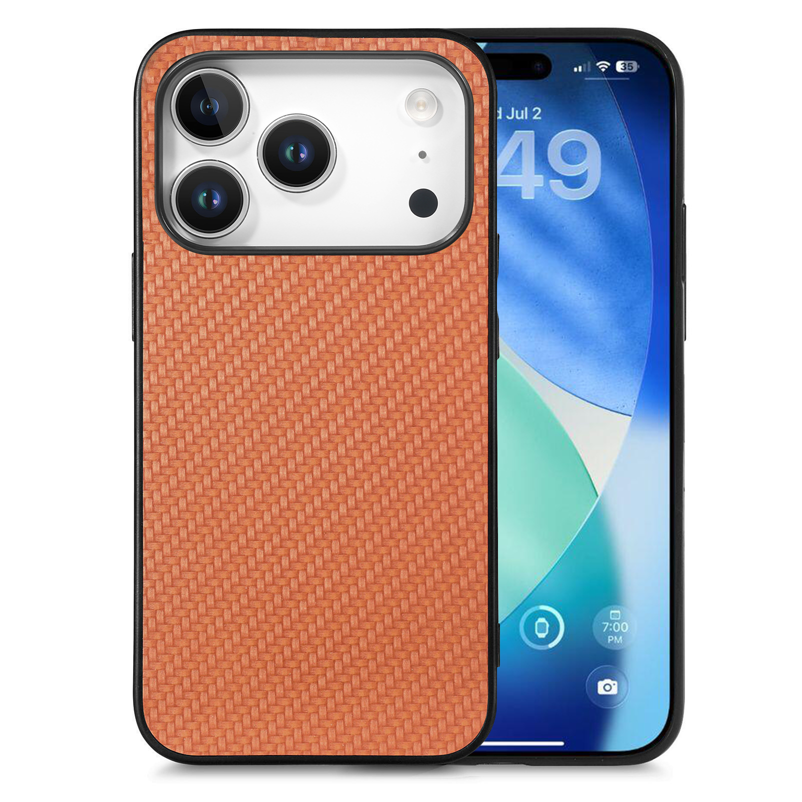 For iPhone 17 Pro Max Case Carbon Fiber Texture PU+PC+TPU Phone Back Cover - Brown