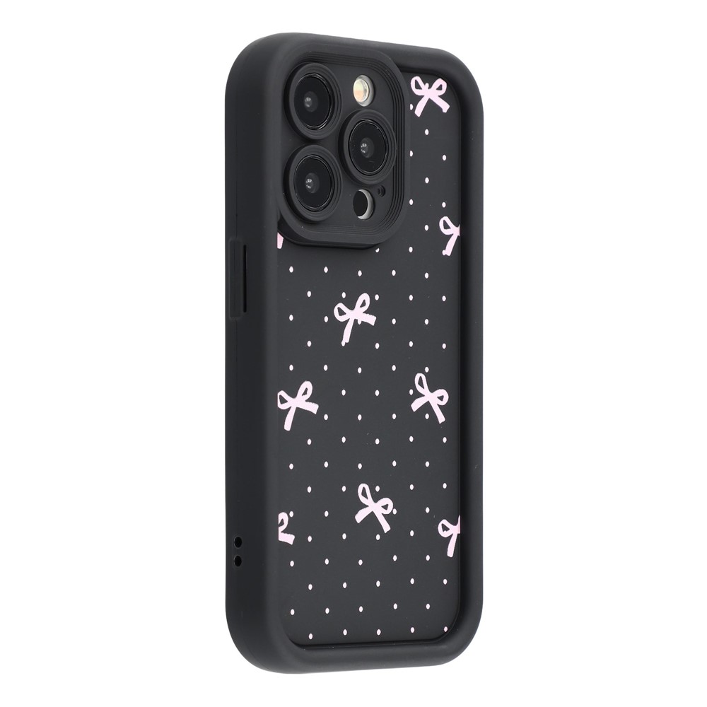 For iPhone 12 Pro Case Aesthetic Pattern Print TPU Shockproof Phone Cover - Polka Dot Bow / Black