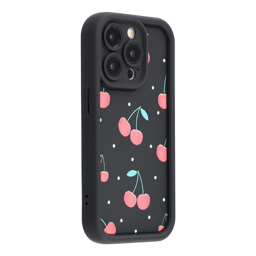 For iPhone 13 Pro Case Aesthetic Pattern Print TPU Shockproof Phone Cover - Cherry / Black