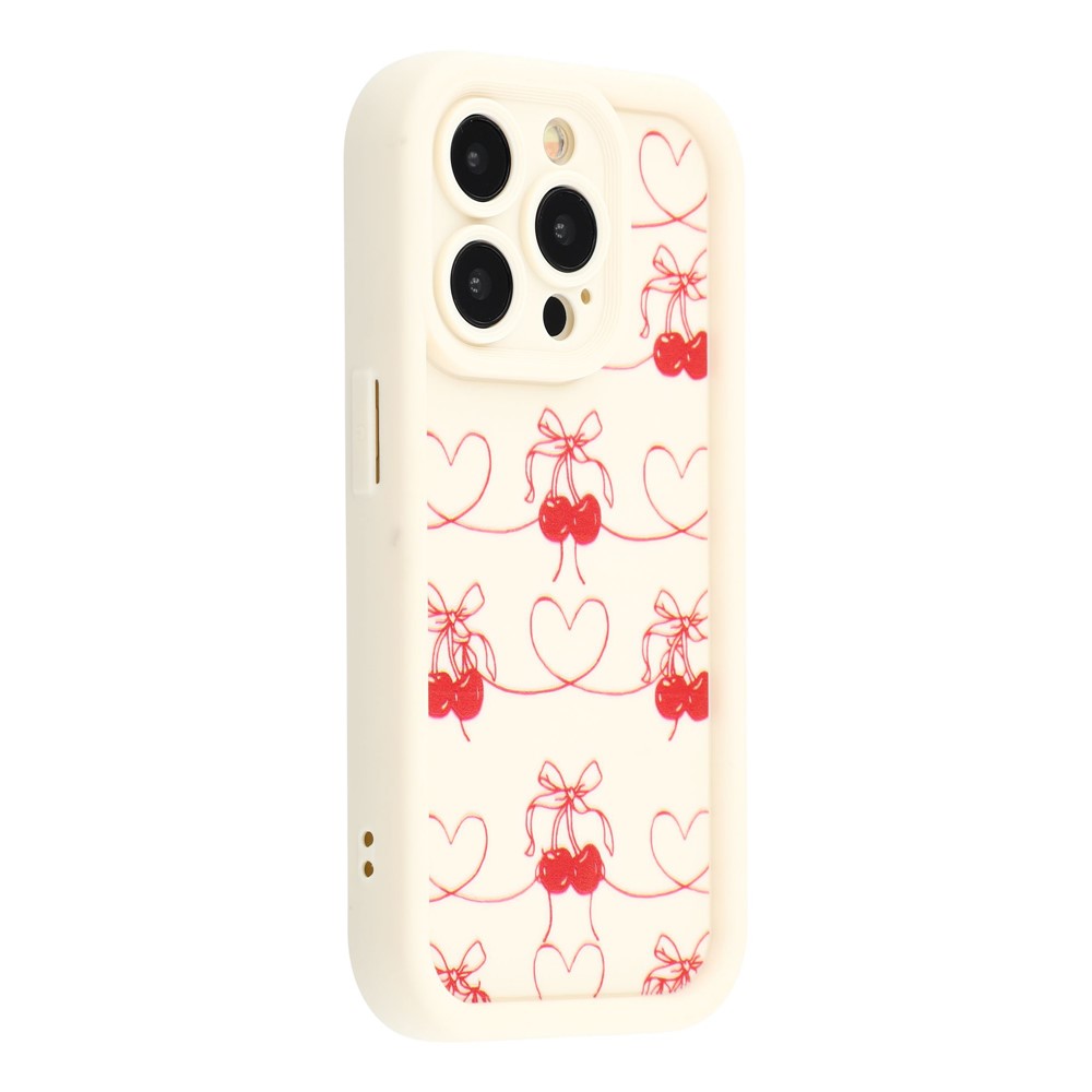 For iPhone 13 Pro Case Aesthetic Pattern Print TPU Shockproof Phone Cover - Cherry Bow / White