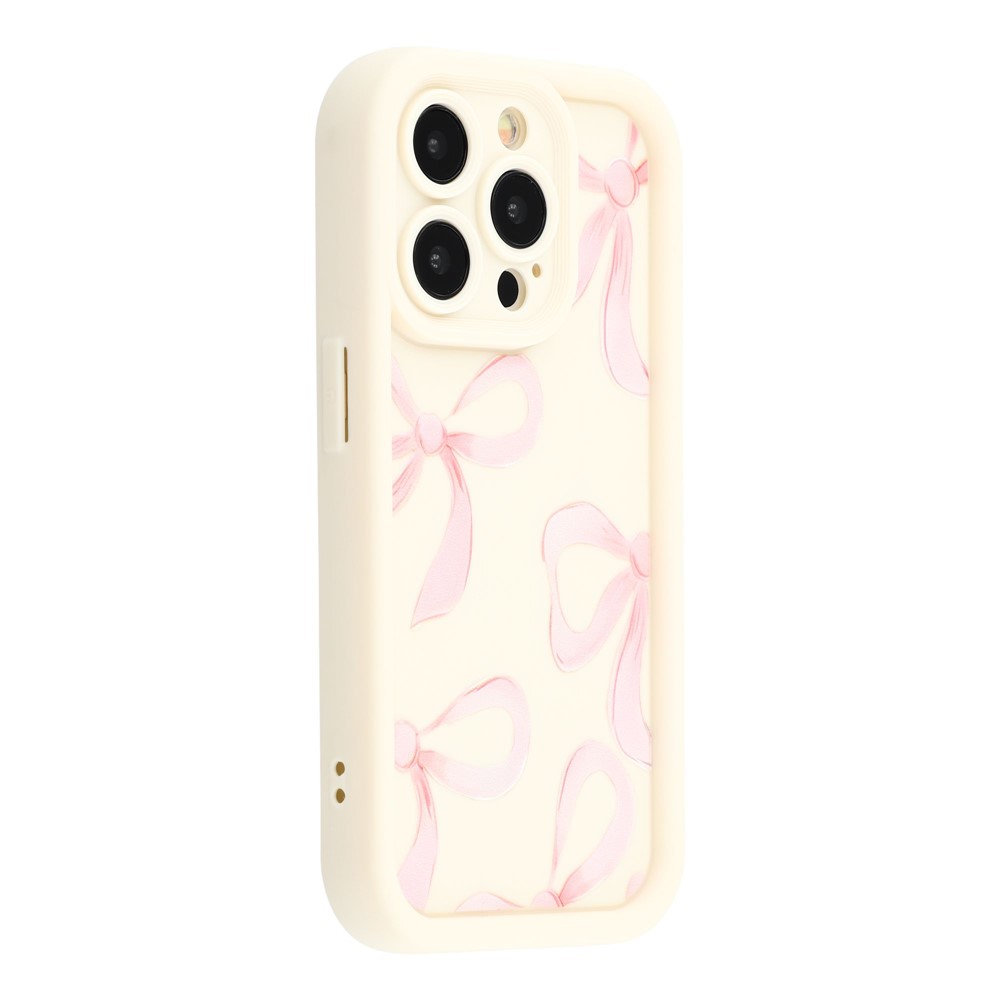For iPhone 15 Pro Max Case Aesthetic Pattern Print TPU Shockproof Phone Cover - Big Bow / White