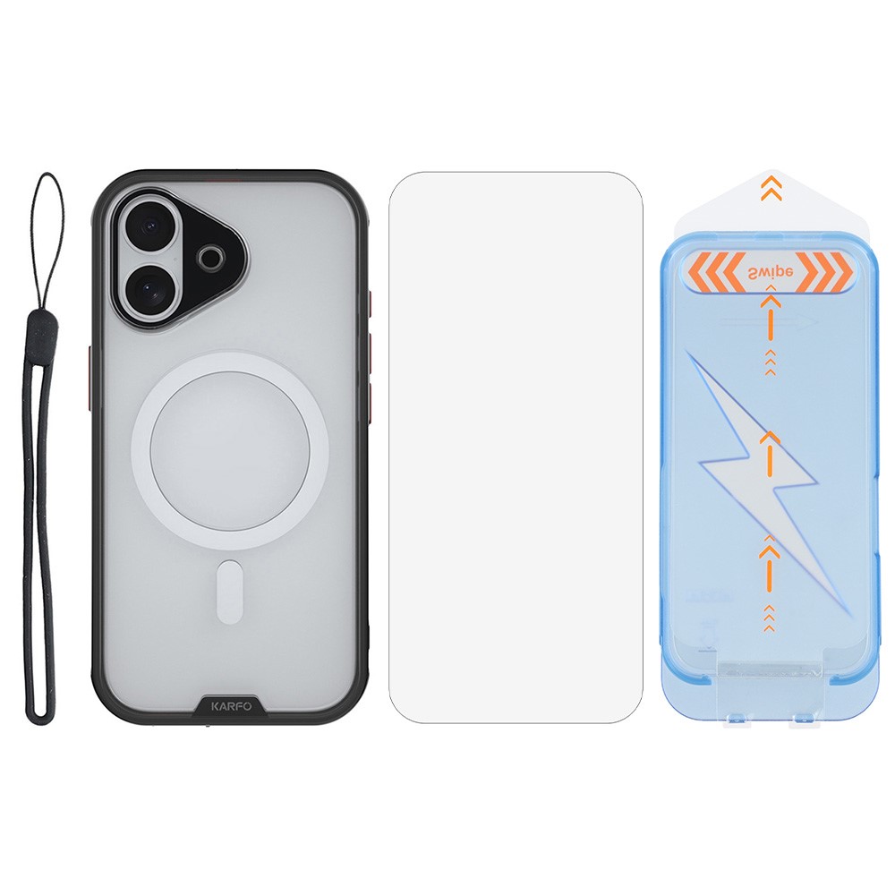 KARFO For iPhone 17 Magnetic Case TPU PC Waterproof Phone Cover with Screen Protector  /  Installation Tool - Black