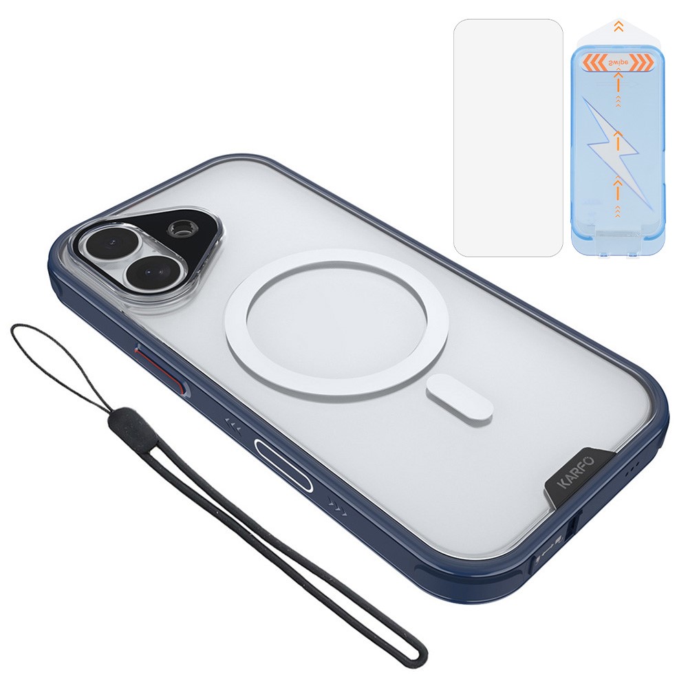 KARFO For iPhone 17 Magnetic Case TPU PC Waterproof Phone Cover with Screen Protector  /  Installation Tool - Blue