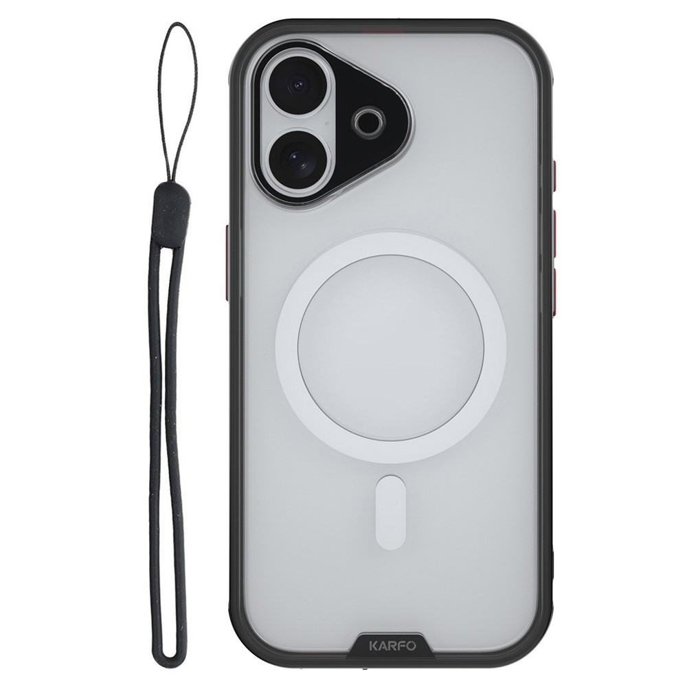 KARFO For iPhone 17 Magnetic Case TPU PC Waterproof Phone Cover with Lanyard - Black