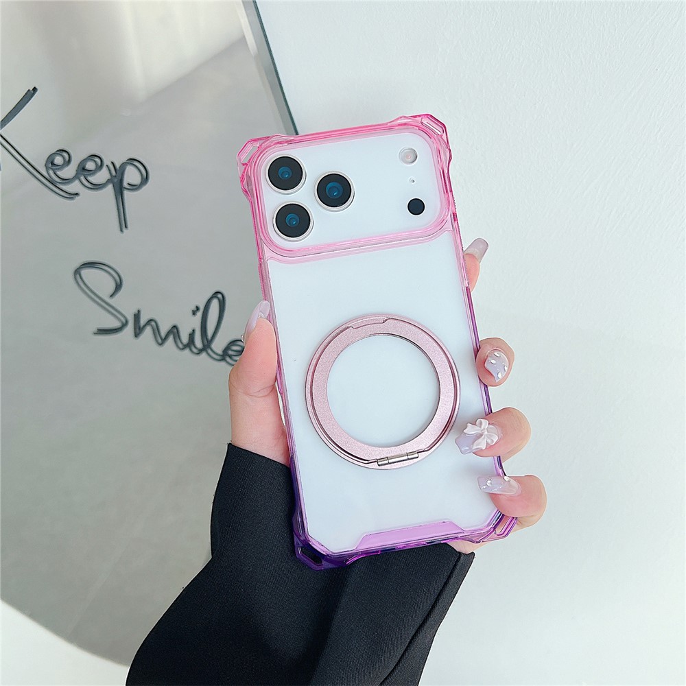 For iPhone 17 Pro Max Magnetic Case Ring Kickstand TPU + PC Phone Cover - Gradient Pink  /  Purple