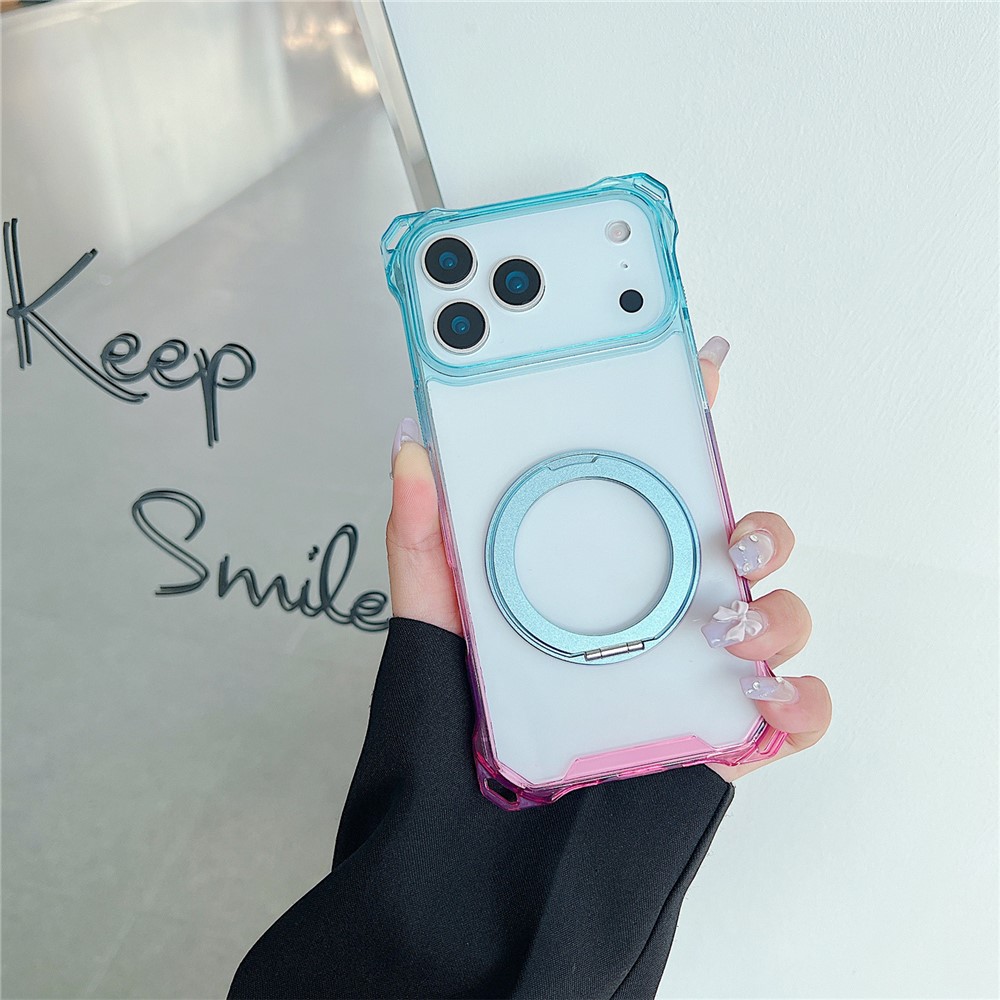 For iPhone 17 Pro Max Magnetic Case Ring Kickstand TPU + PC Phone Cover - Gradient Blue  /  Pink