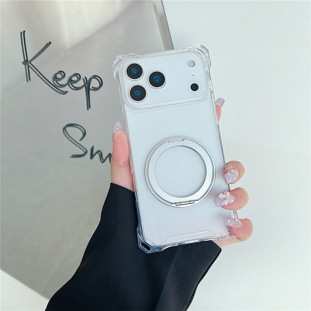 For iPhone 17 Pro Max Magnetic Case Ring Kickstand TPU + PC Phone Cover - Transparent