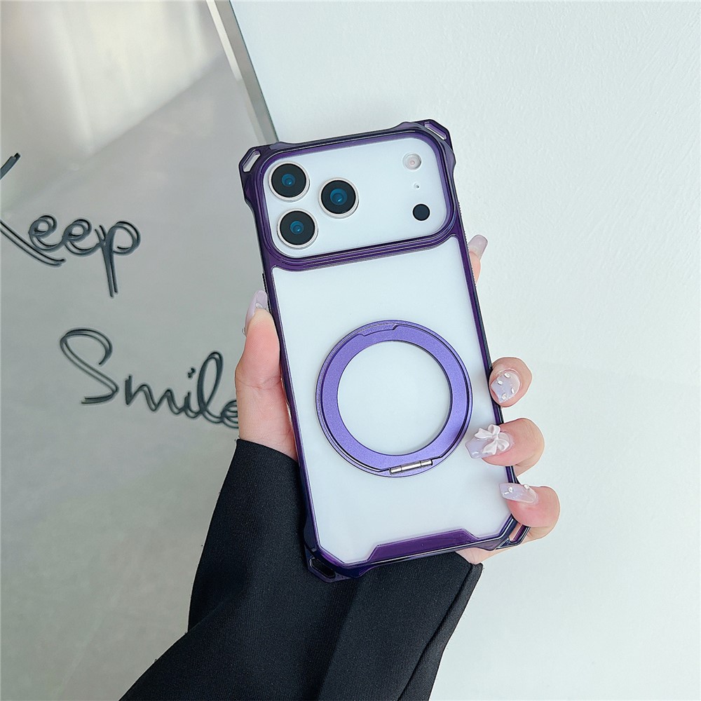 For iPhone 17 Pro Max Magnetic Case Ring Kickstand TPU + PC Phone Cover - Purple