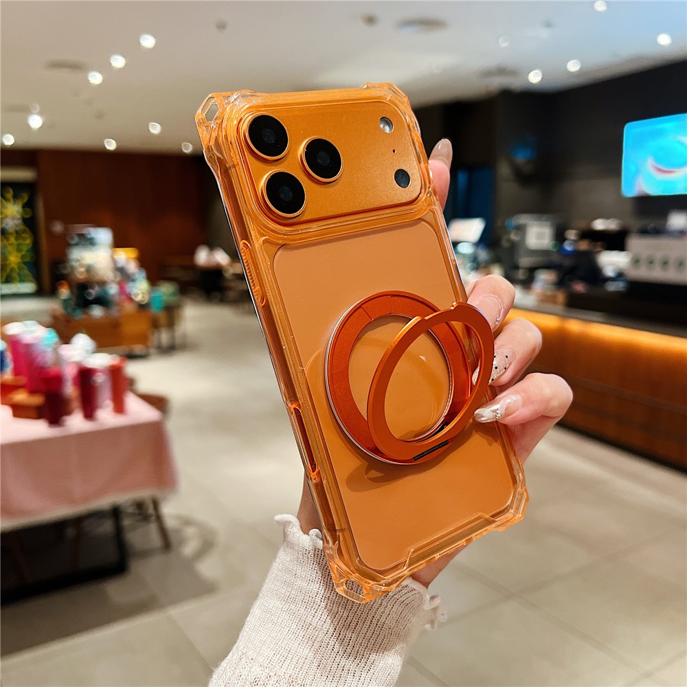 For iPhone 17 Pro Magnetic Case Ring Kickstand TPU + PC Phone Cover - Orange