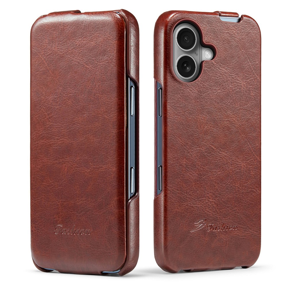 For iPhone 17 Case Vertical Flip PU Leather + PC Phone Cover - Brown