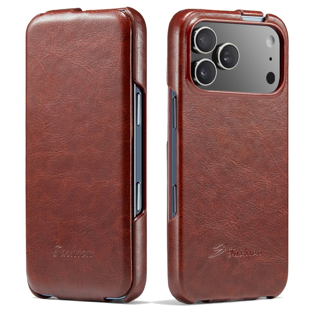 For iPhone 17 Pro Max Case Vertical Flip PU Leather + PC Phone Cover - Brown