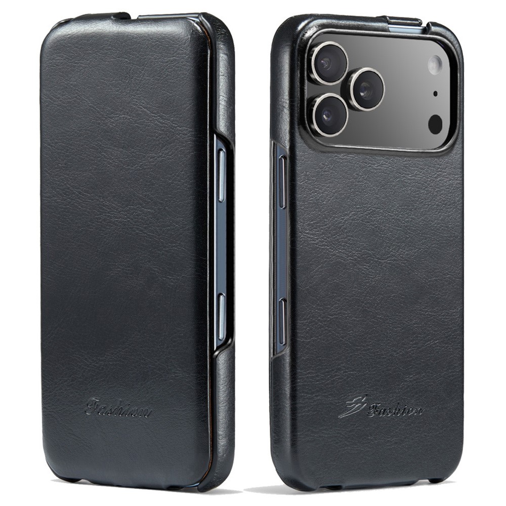 For iPhone 17 Pro Max Case Vertical Flip PU Leather + PC Phone Cover - Black