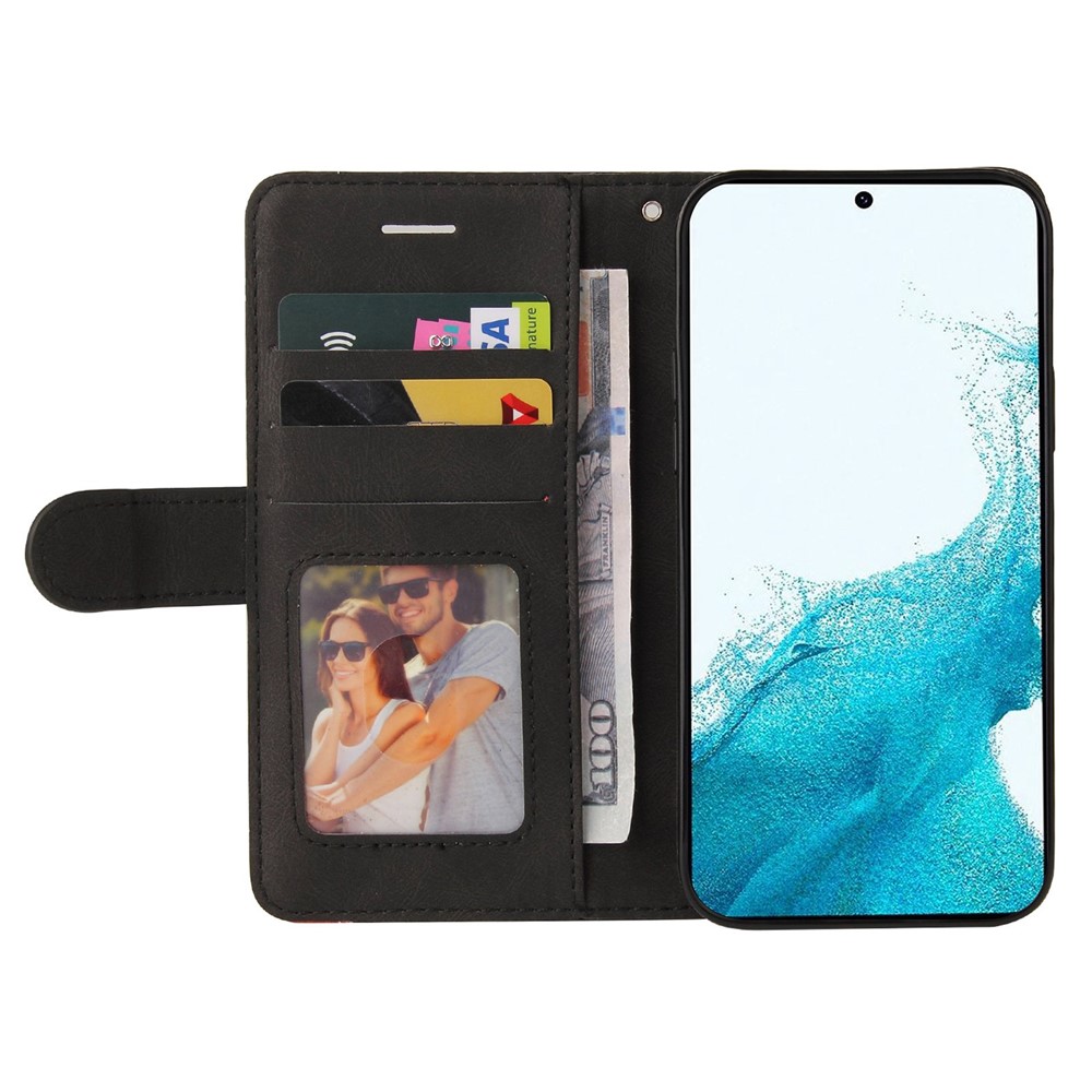 KT Leather Series-1 For Samsung Galaxy S23 5G Dual-color Splicing PU Leather Phone Wallet Case Viewing Stand Drop-proof Cover with Strap - Black-2