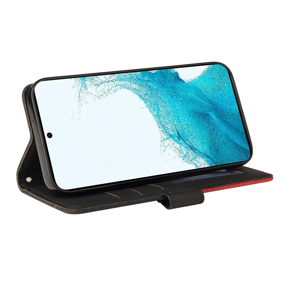 KT Leather Series-1 For Samsung Galaxy S23 5G Dual-color Splicing PU Leather Phone Wallet Case Viewing Stand Drop-proof Cover with Strap - Black-3