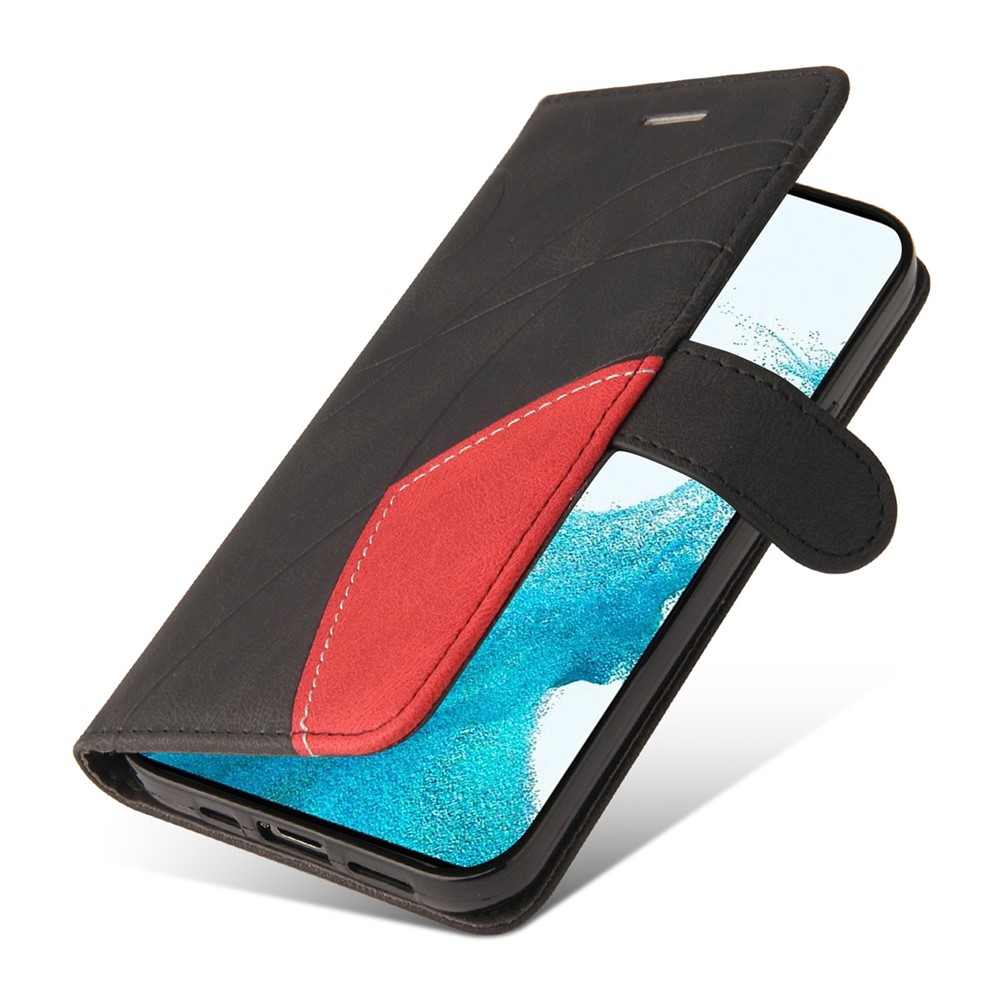 KT Leather Series-1 For Samsung Galaxy S23 5G Dual-color Splicing PU Leather Phone Wallet Case Viewing Stand Drop-proof Cover with Strap - Black-6