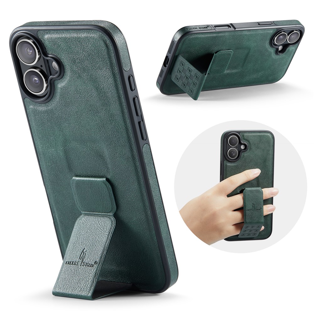 FIERRE SHANN For iPhone 17 Case Kickstand Leather Slim Back Cover - Green