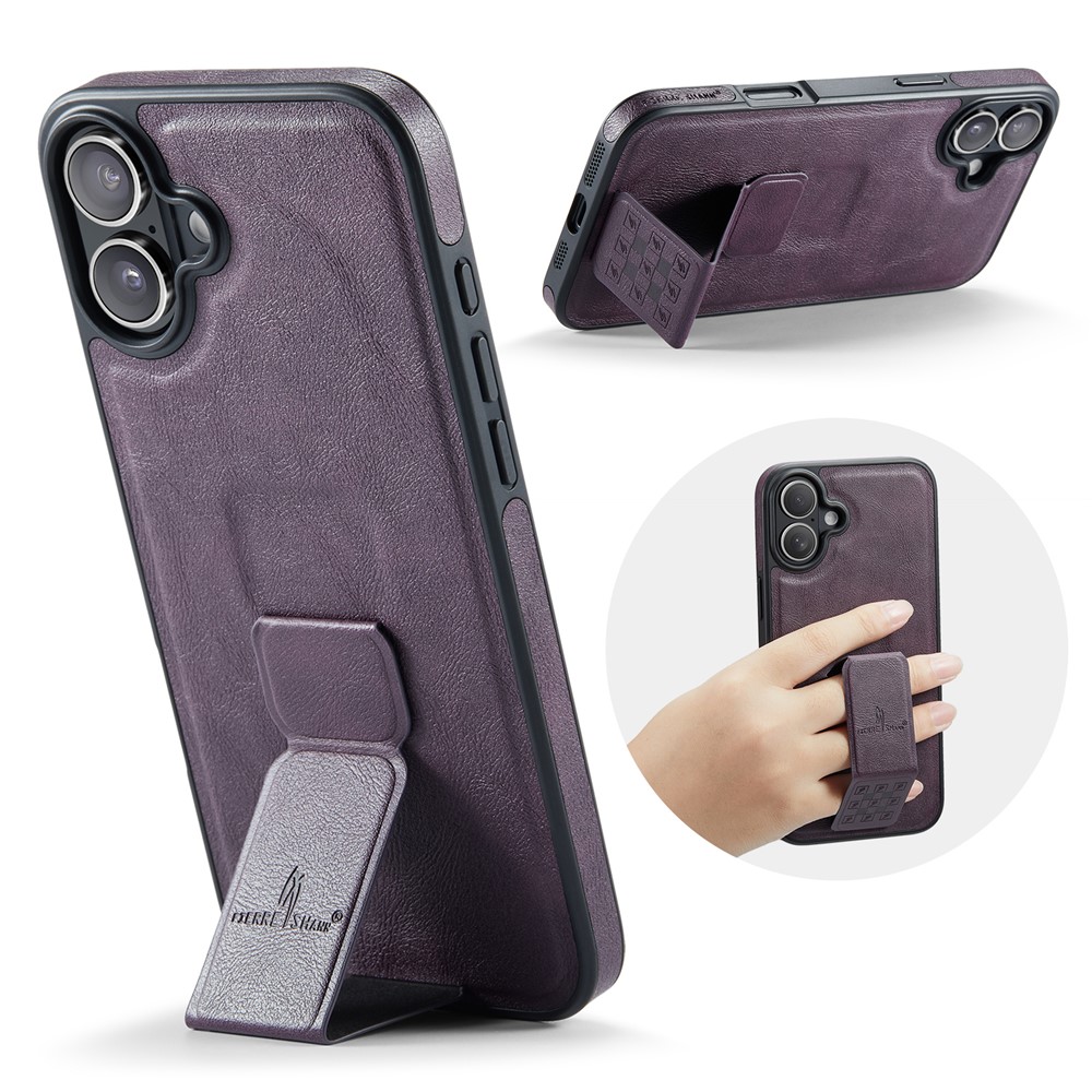 FIERRE SHANN For iPhone 17 Case Kickstand Leather Slim Back Cover - Purple