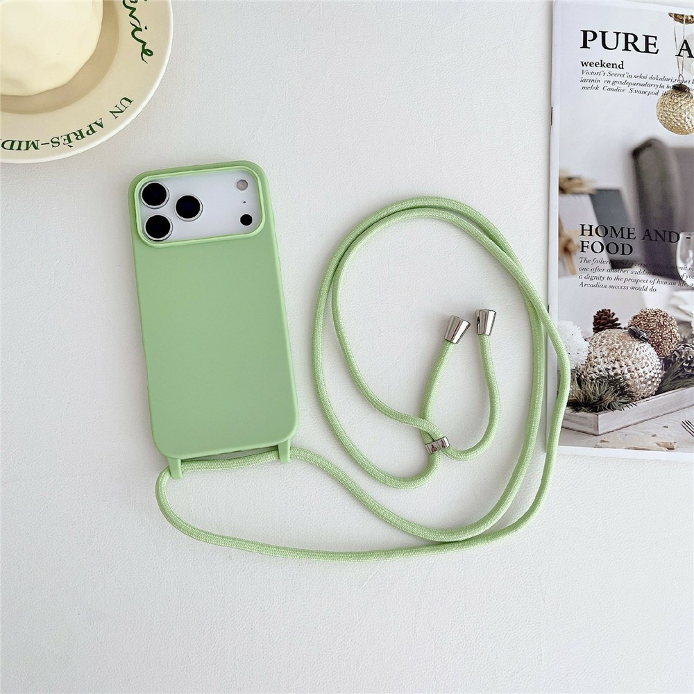 For iPhone 17 Pro Max Case Liquid Silicone Protective Phone Cover with Crossbody Lanyard - Light Green