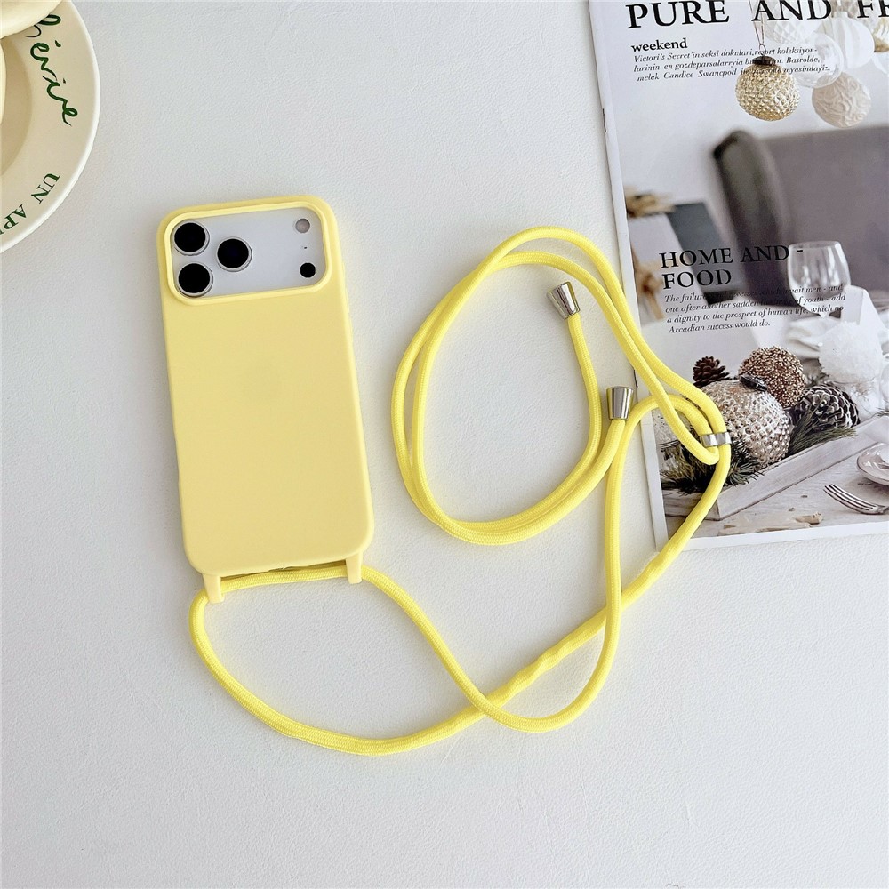 For iPhone 17 Pro Max Case Liquid Silicone Protective Phone Cover with Crossbody Lanyard - Yellow