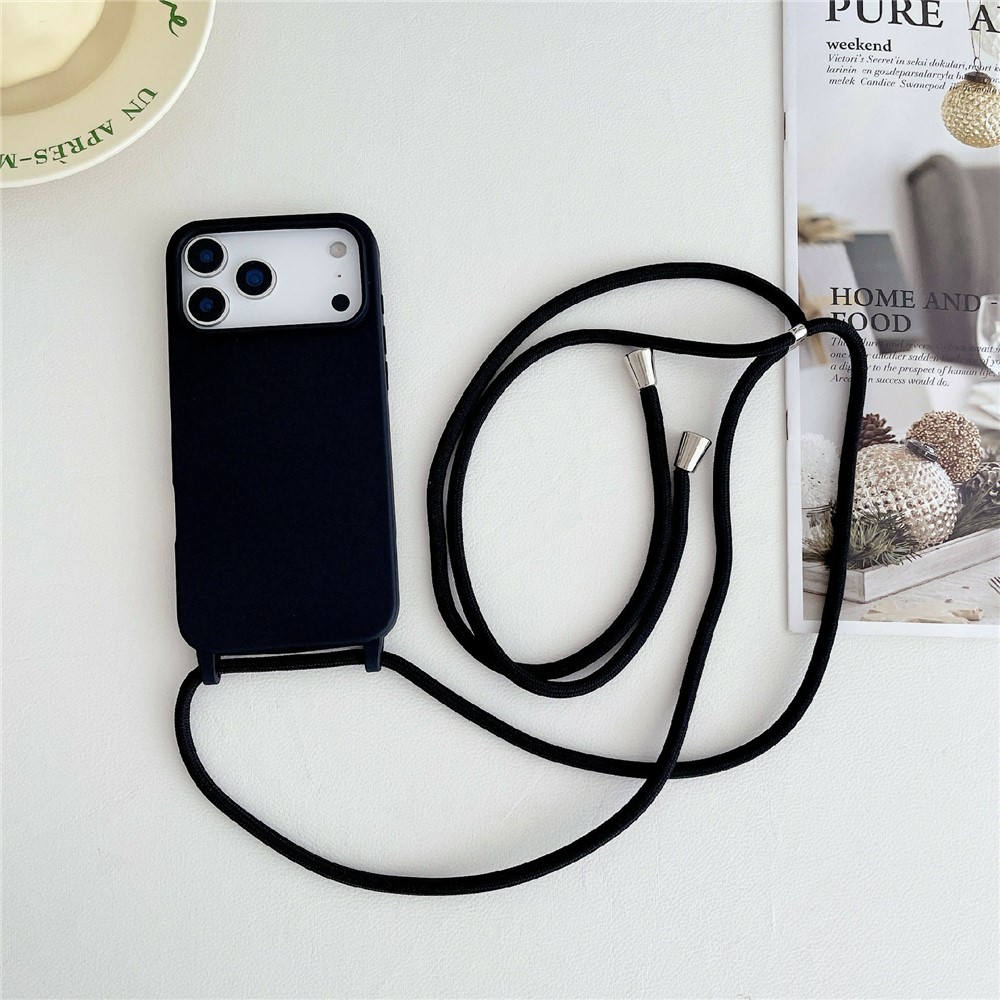 For iPhone 17 Pro Max Case Liquid Silicone Protective Phone Cover with Crossbody Lanyard - Black