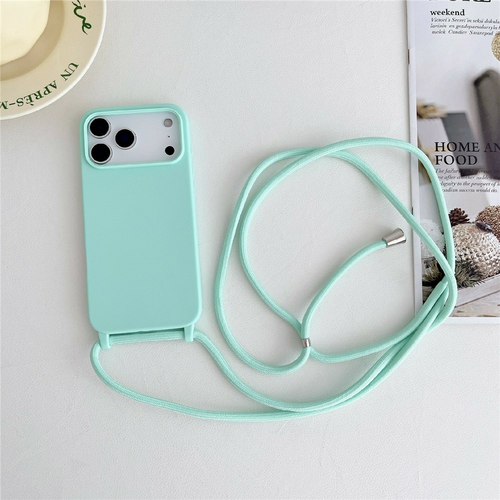 For iPhone 17 Pro Max Case Liquid Silicone Protective Phone Cover with Crossbody Lanyard - Mint Green
