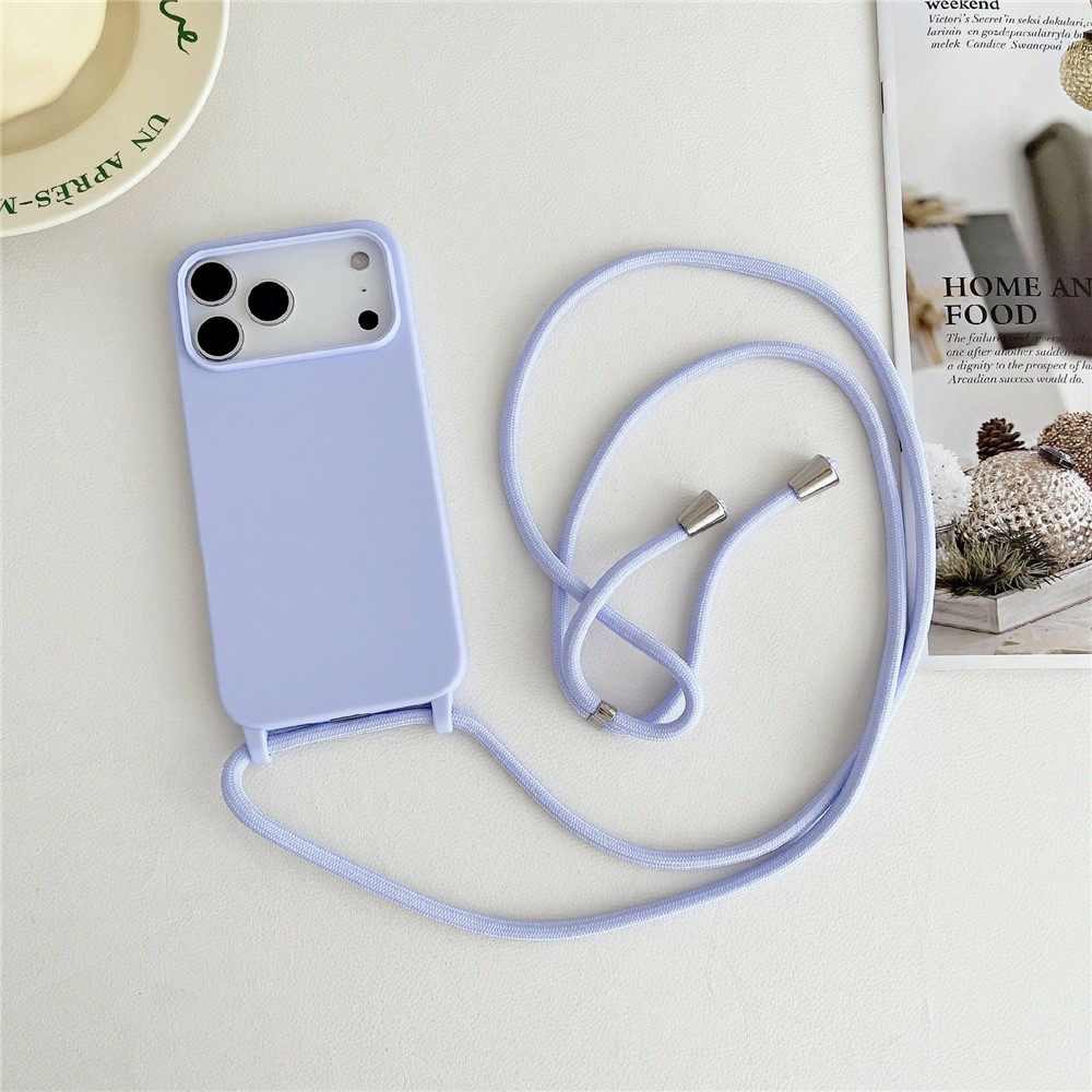 For iPhone 17 Pro Max Case Liquid Silicone Protective Phone Cover with Crossbody Lanyard - Purple