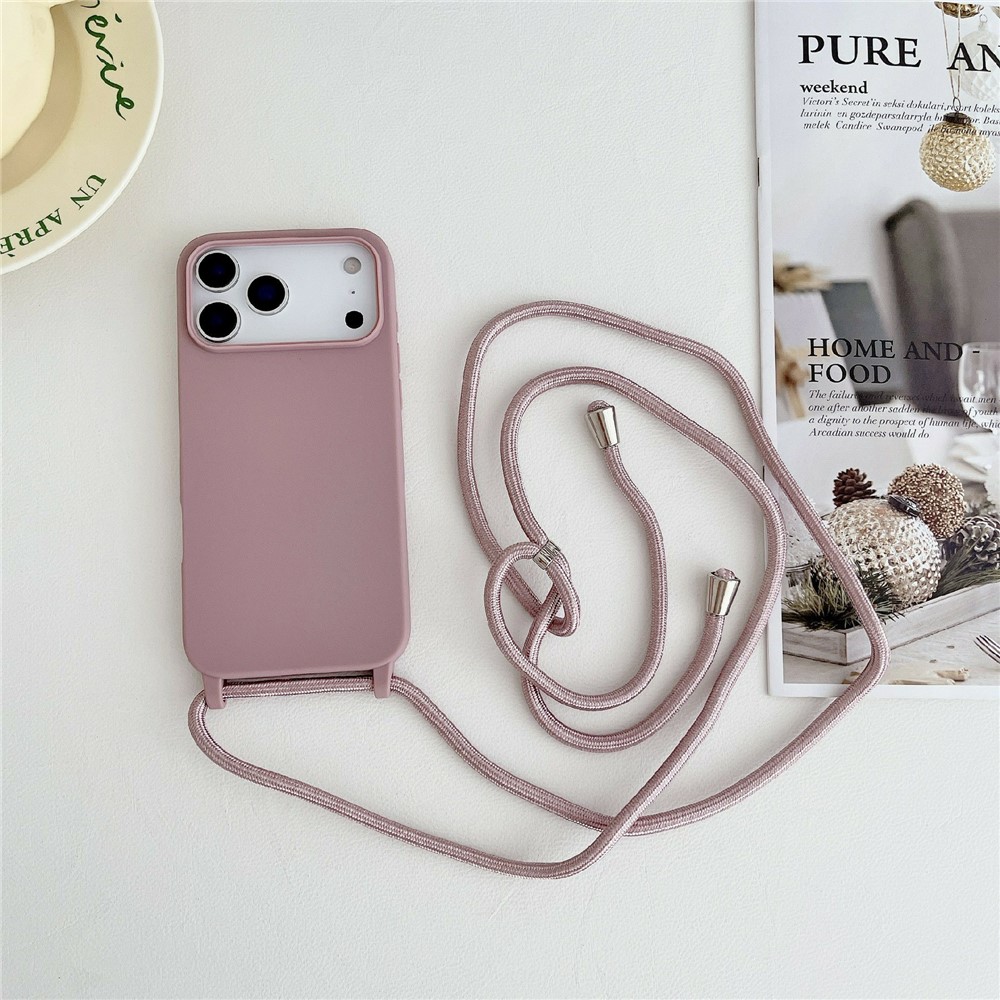 For iPhone 17 Pro Max Case Liquid Silicone Protective Phone Cover with Crossbody Lanyard - Deep Pink
