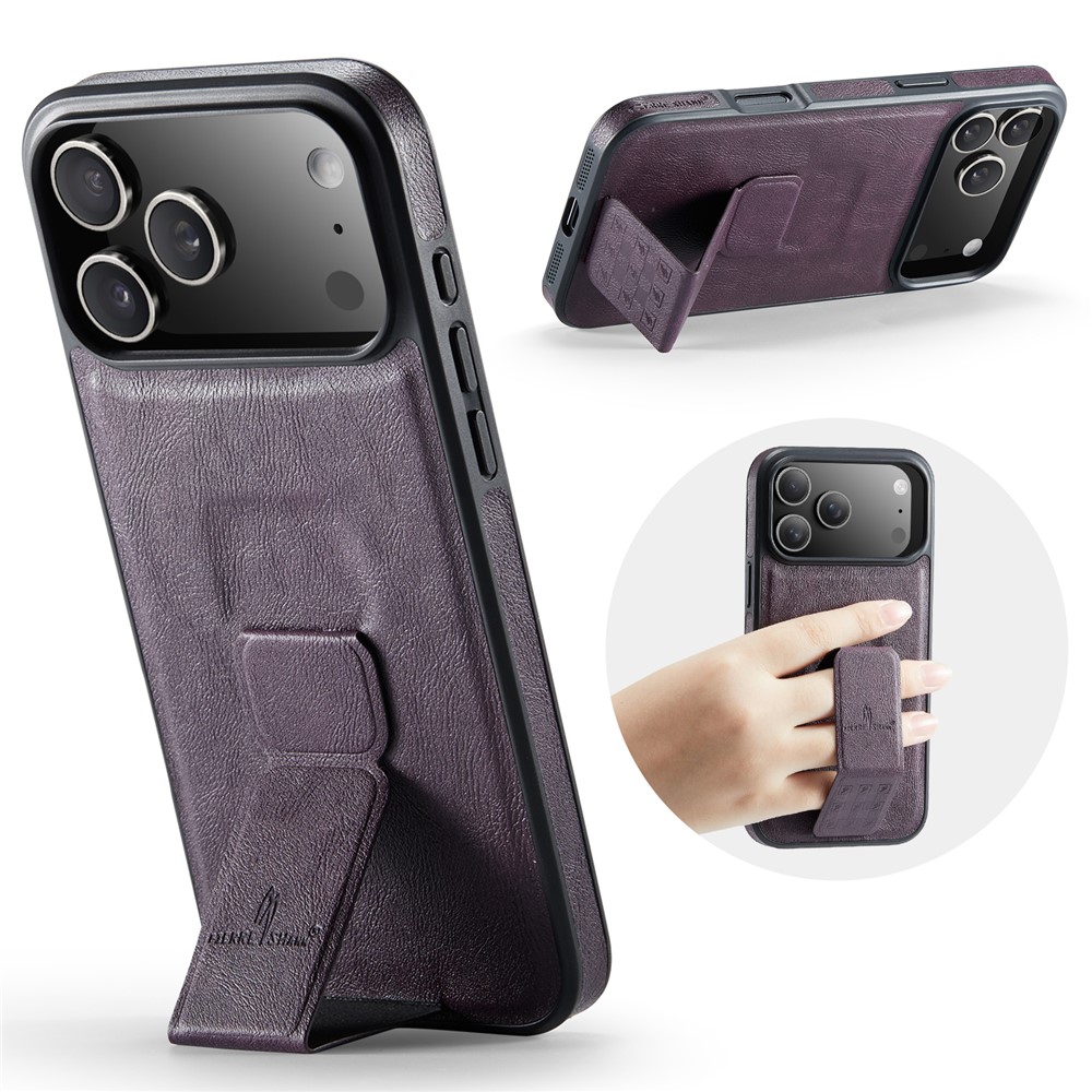 FIERRE SHANN For iPhone 17 Pro Case Kickstand Leather Slim Back Cover - Purple
