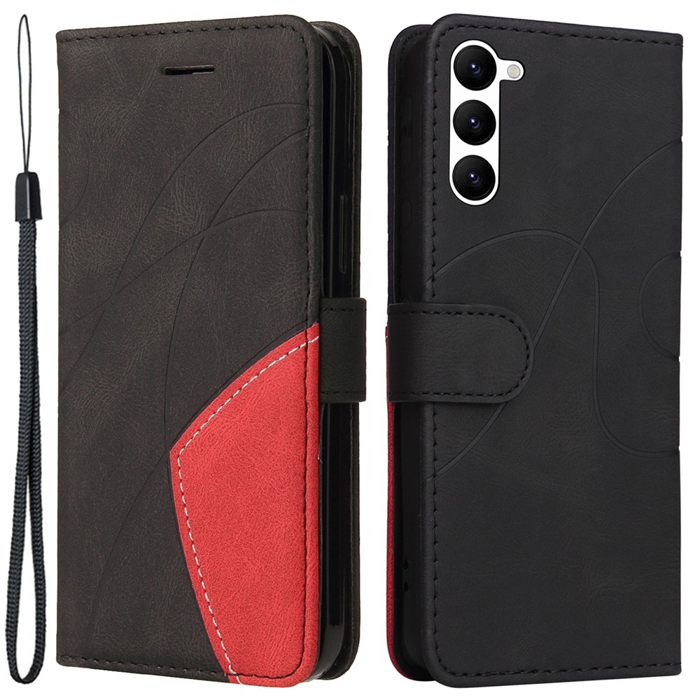 KT Leather Series-1 For Samsung Galaxy S23 Plus 5G Dual-color Splicing PU Leather Phone Wallet Case Hands-free Stand Drop-proof Cover with Strap - Black-1