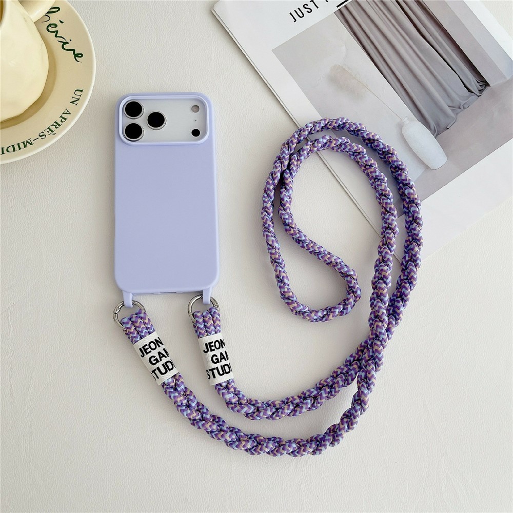 For iPhone 17 Pro Max Case TPU Phone Back Cover with Woven Crossbody Lanyard - Purple