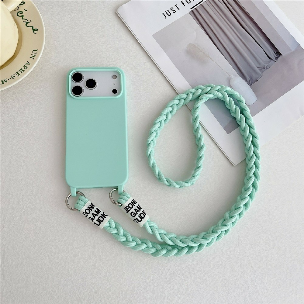 For iPhone 17 Pro Max Case TPU Phone Back Cover with Woven Crossbody Lanyard - Mint Green