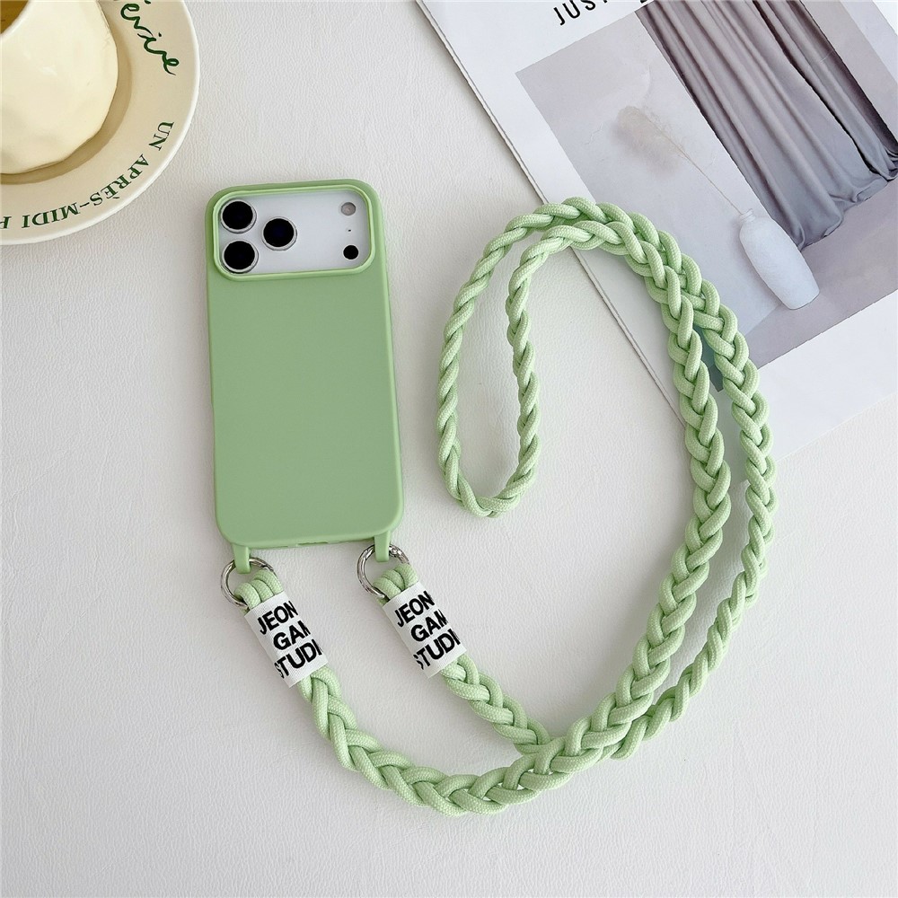 For iPhone 17 Pro Max Case TPU Phone Back Cover with Woven Crossbody Lanyard - Green
