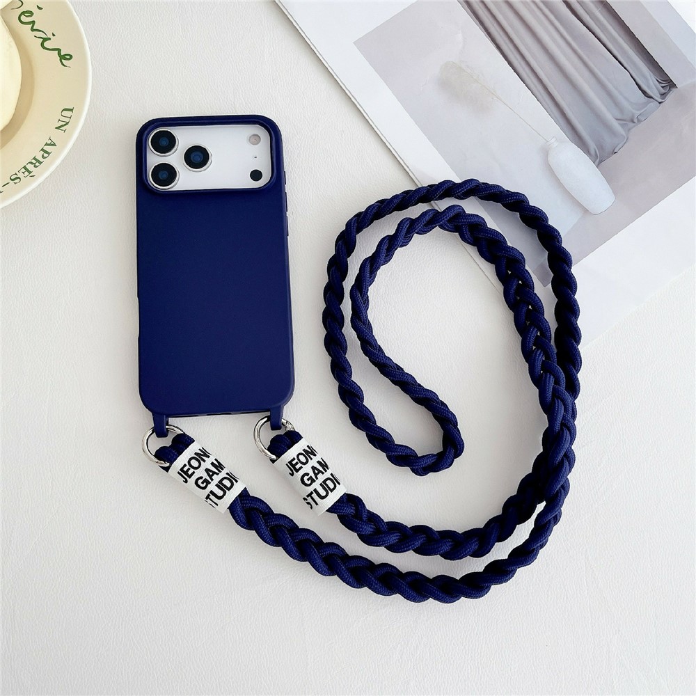 For iPhone 17 Pro Max Case TPU Phone Back Cover with Woven Crossbody Lanyard - Sapphire