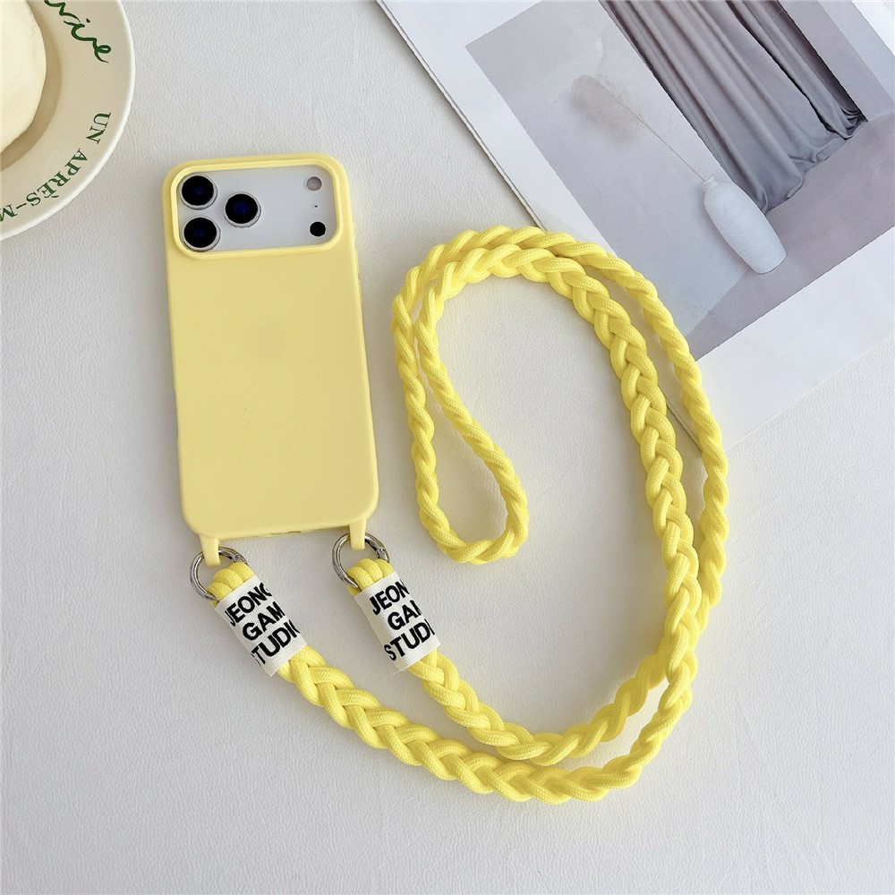 For iPhone 17 Pro Max Case TPU Phone Back Cover with Woven Crossbody Lanyard - Yellow