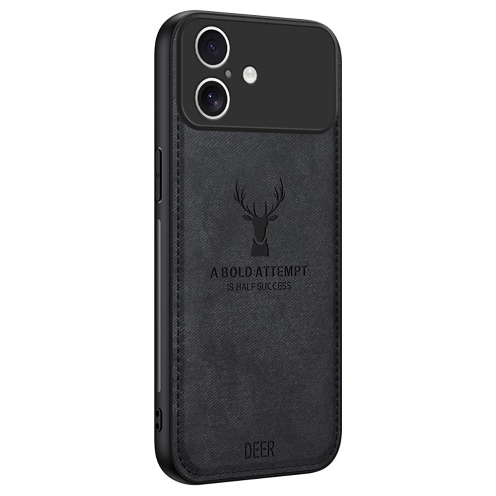 For iPhone 17 Case Deer Pattern Cloth Texture PU + PC + TPU Phone Cover - Black