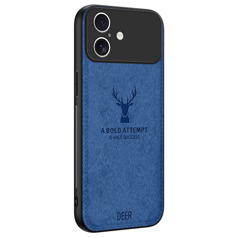 For iPhone 17 Case Deer Pattern Cloth Texture PU + PC + TPU Phone Cover - Blue