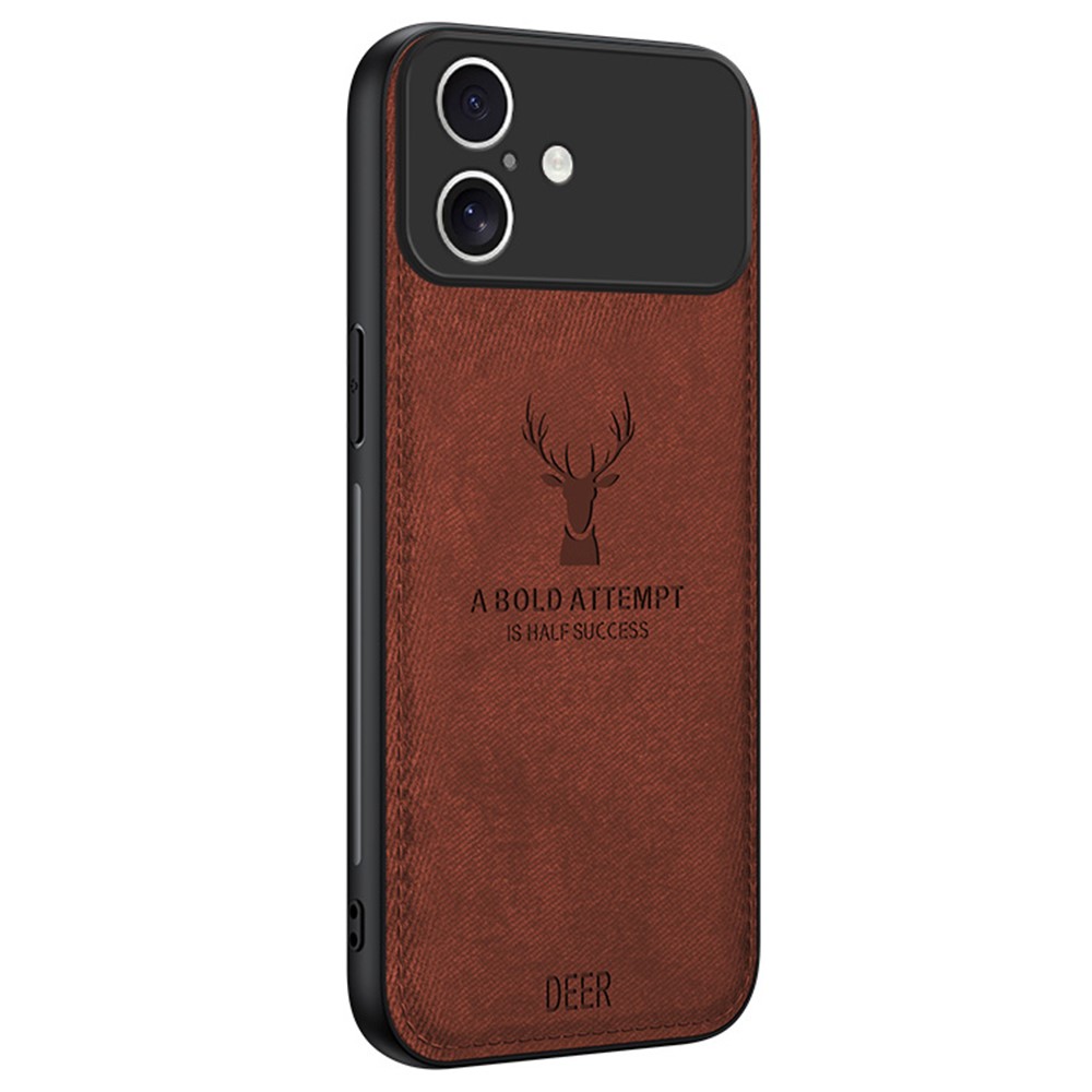 For iPhone 17 Case Deer Pattern Cloth Texture PU + PC + TPU Phone Cover - Brown