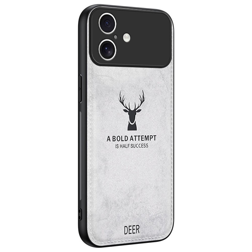 For iPhone 17 Case Deer Pattern Cloth Texture PU + PC + TPU Phone Cover - Grey