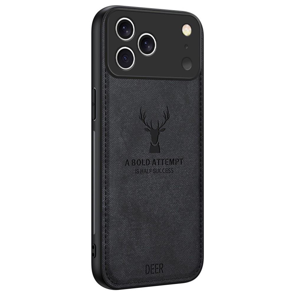 For iPhone 17 Pro Max Case Deer Pattern Cloth Texture PU + PC + TPU Phone Cover - Black