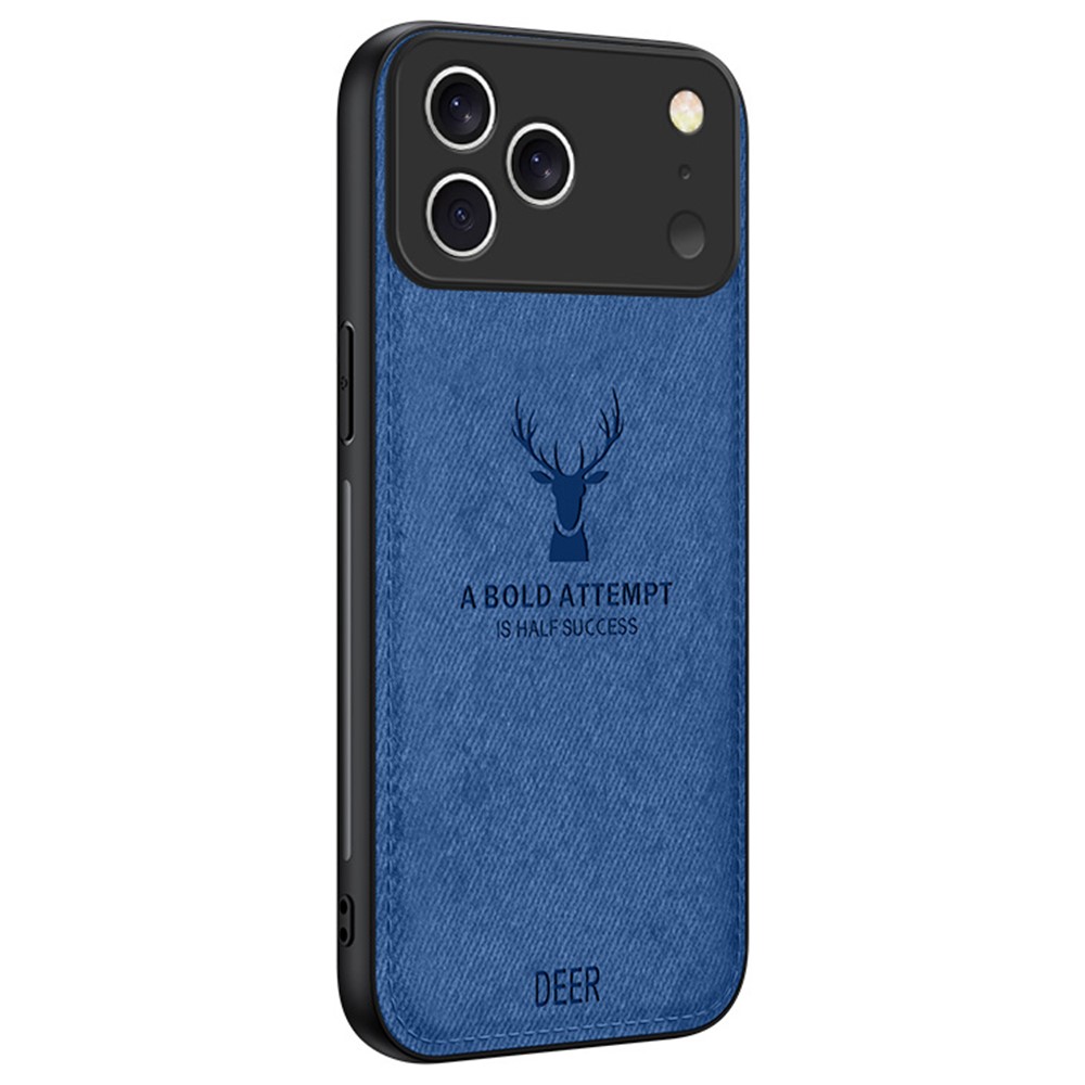 For iPhone 17 Pro Max Case Deer Pattern Cloth Texture PU + PC + TPU Phone Cover - Blue